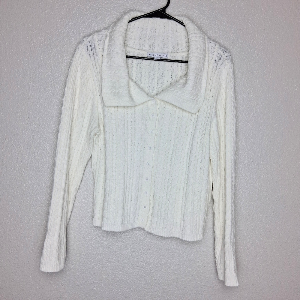 Womens White Button Up Sweater Size L